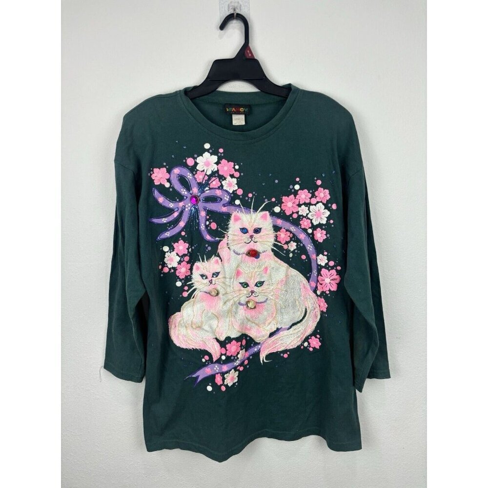 vintage cat sweatshirt Fancy Los Angeles One Size Beads Glitter Swift Puff Paint